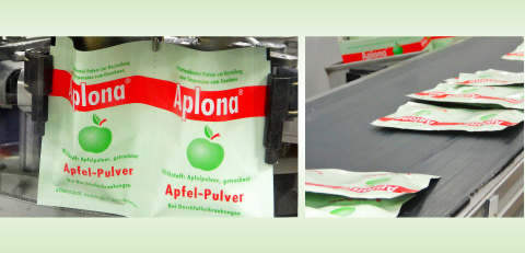Bild Abfüllung von Aplona-Apfelpulver in Portionsbeutel